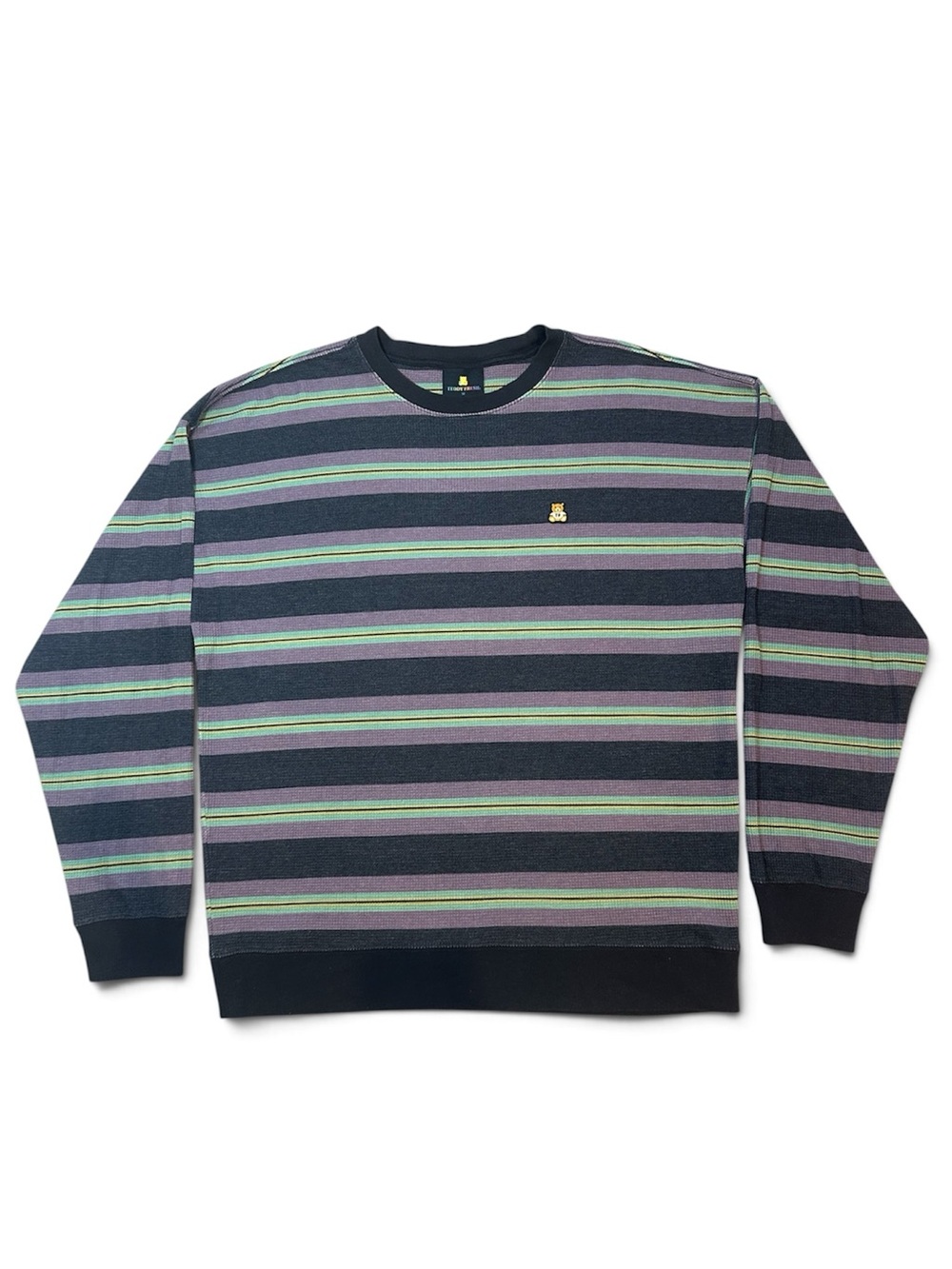 Teddy Fresh Navy Purple Striped Crewneck Sweater Soft Knit Mens M